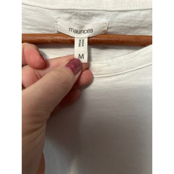 Maurices White Tee Polka Dot Flutter Short Sleeve Crew Neck T-Shirt Size M - Picture 5 of 8